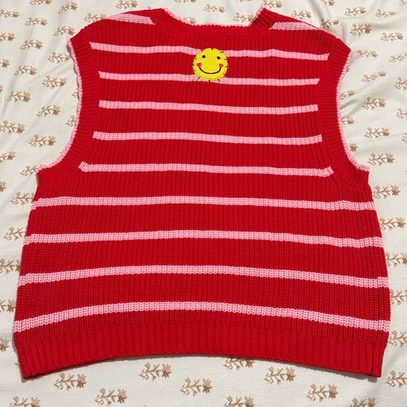 Kerri Rosenthal XOKR Red Pink Striped Sweater Vest Heart Smiley Face - Picture 2 of 7